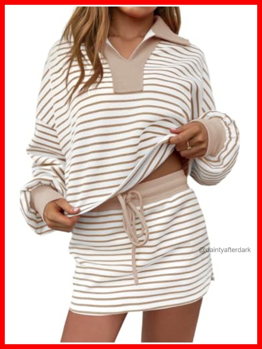 Women's Striped 2 Piece Sweatshirt & Skirt Set Long Sleeve Skort Lounge Workout